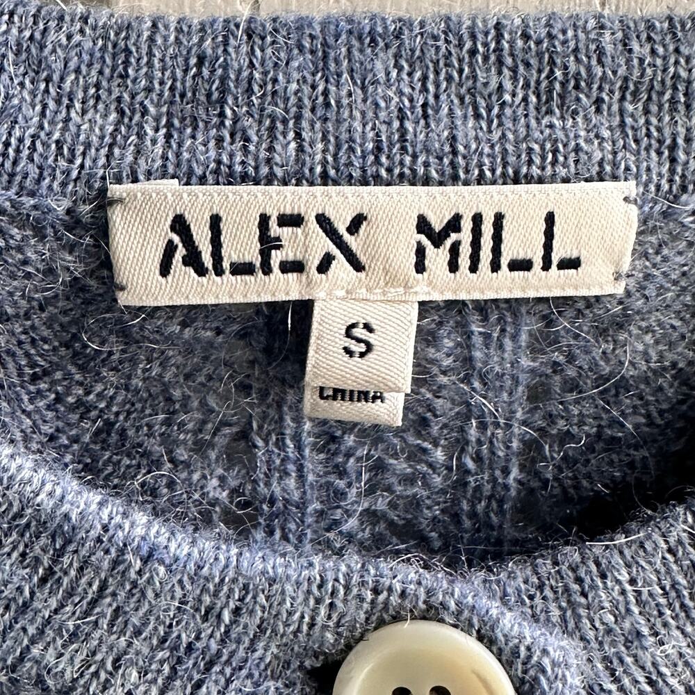 Alex Mill Faye Pointelle Crop Cardigan in Frost Blue Wool Mohair - Picture 7 of 8
